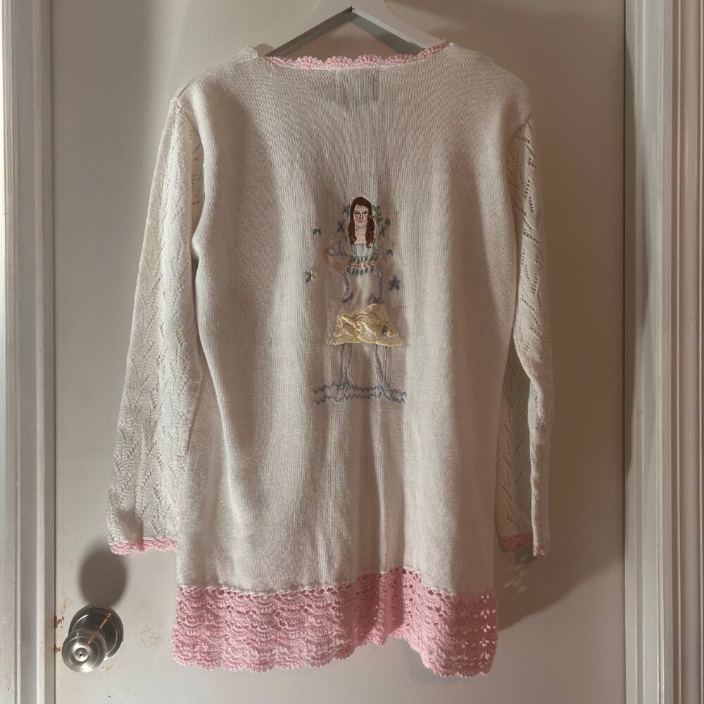 Storybook Knits Vintage Novelty Cardigan w/Crochet trim - Med (RARE) - Picture 9 of 12